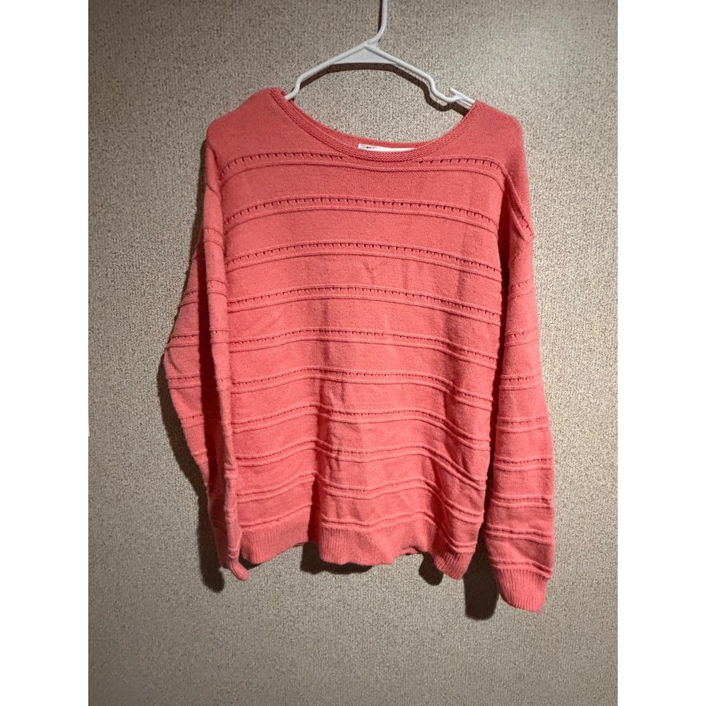 Zeagoo Womens Coral Pink Pointelle Knit Striped Long Sleeve Sweater Medium